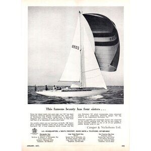 1971 Camper & Nicholsons 43 Sailing Yacht Vintage Print Ad Sail Maine Wall Art